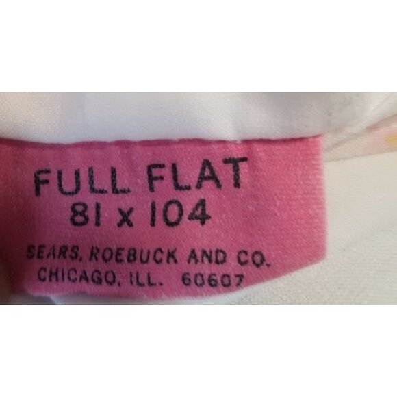 Sears Roebuck Vintage Full Flat Sheet White Pink Flowers 81x104 Perma Prest Perc - Picture 7 of 11